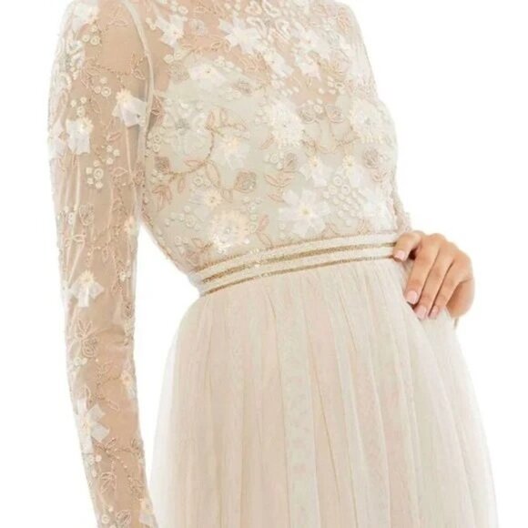 Mac Duggal A-line Heavenly Gown 9132 Illusions High Neck Flowy Size 16 NEW - Picture 3 of 11